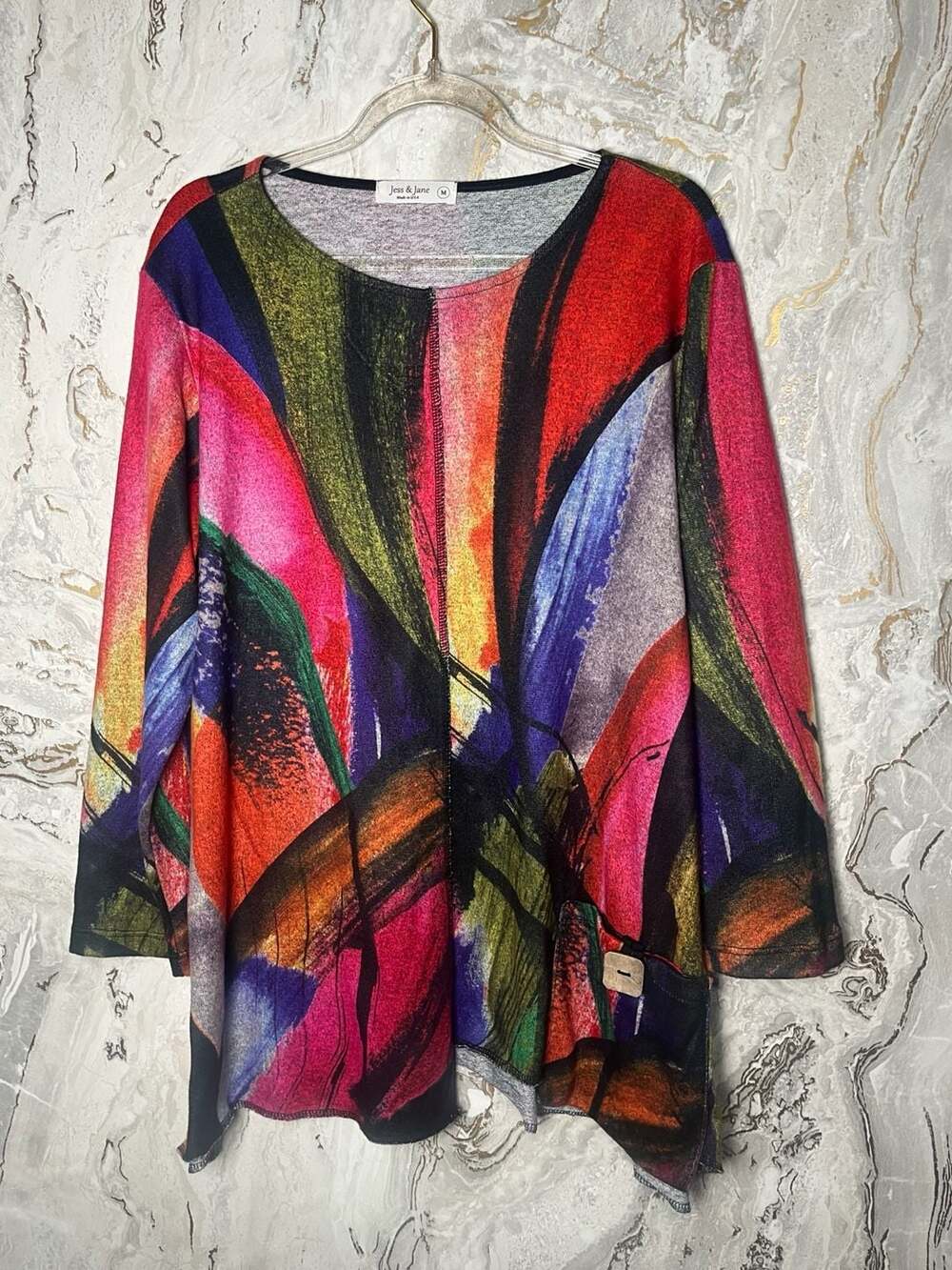 Jess & Jane Abstract Multi-Color Long Sleeve Knit Tunic Top
